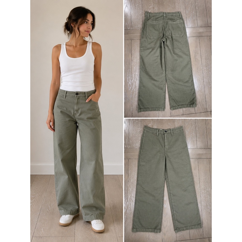 J.Crew Pants Womens 28 Olive Green Slim Wide Leg High Rise Chino Utility